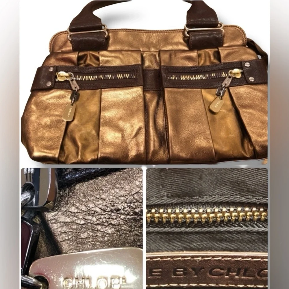 See by Chloé Two-Way Metallic Daytripper Bag BRONZE LEATHER BAG Satchel Shoulder